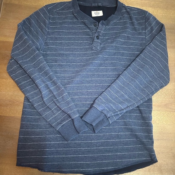 Marine Layer Blue Long Sleeve Tee with Striped Pattern and Henley Neckline - Picture 2 of 8